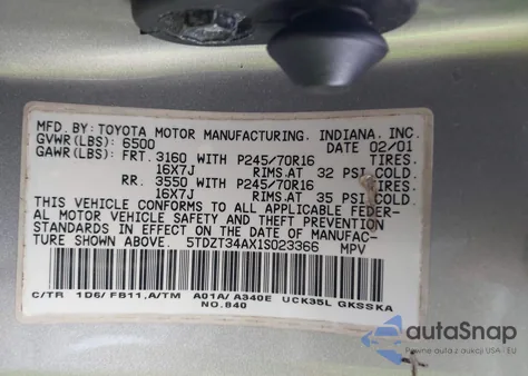 2001 Toyota Sequoia Sr5 V8 from USA, damaged, VIN 5TDZT34AX1S023366